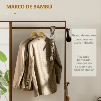 HOMCOM Perchero de Bambú con Banco Espejo 2 Cajones 4 Ganchos Barra y Compartimiento de Almacenaje 113x33x169,5cm Marrón(m-7)