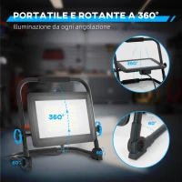 HOMCOM Faretto LED da Lavoro da 6500K con Testa Girevole e Supporto Regolabile, in Alluminio e Metallo, 35x20x32 cm, Nero(m-4)