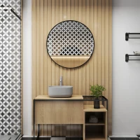 HOMCOM Round Bathroom Mirror, 70 x 70cm Steel Framed Wall Mirror, Decorative Mirror for Bedroom, Living Room, Entryway, Black(m-8)