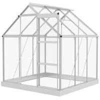 Outsunny 6 x 6ft Walk-In Greenhouse, Polycarbonate Greenhouse with Sliding Door, Window, Aluminium Frame, Foundation, Silver(m-1)