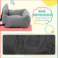 PawHut Seggiolino Auto per Cani Piccoli Sfoderabile e Lavabile con Cinghie di Sicurezza, Grigio Scuro(m-4)