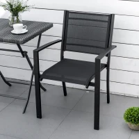 Outsunny Set of 2 Outdoor Garden Chairs with Steel Frame Texteline Seats for Dining Patio Balcony Black(m-8)