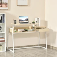 HOMCOM Height Adjustable Standing Desk Modern Home Office Computer Writing Desk with Drawer and Shelf, Natural(m-4)