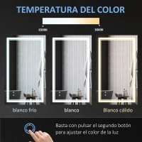 kleankin Espejo de Baño con Luz LED con Interruptor Táctil Color de Luz Ajustable y Función de Memoria 100x60 cm Plata(m-6)