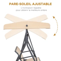 Outsunny Balancelle de Jardin 3 Places Grand Confort Toit Inclinaison réglable Assise et Dossier Ergonomique Acier époxy textilène Beige(m-5)