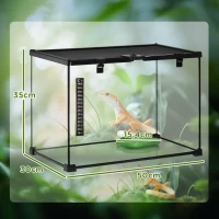 PawHut Terrarium für Reptilien Reptile Fütterungsbox Glasterrarium Amphibien Spinnentiere mit Thermometer Reptilienzuchtbox für Schnecken Amphibien Insekten Schildkröten Schwarz 50 x 30 x 35 cm(m-3)