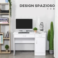 HOMCOM Scrivania Moderna per PC e Computer con 2 Cassetti e 1 Armadietto, Scrivania con Libreria Salvaspazio per Ufficio o Camera in Legno, Bianco(m-4)