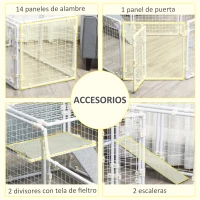 Pawhut Valla Metálica para Mascotas Parque para Conejos Conejera con 16 Paneles Puerta con Pestillo y Escalera para Cobayas Gatos Cachorros Diseño DIY 68x68x2,5 cm Blanco(m-6)