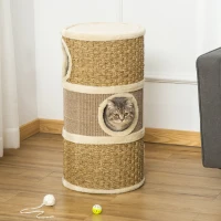 PawHut Cat Scratching Barrel Kitten Tree Tower for Indoor Cats Pet Furniture Climbing Frame Covered with Sisal and Seaweed Rope Cozy Platform Soft Plush(m-2)