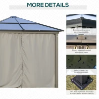 Outsunny 3 x 3(m) Hardtop Gazebo Canopy with Polycarbonate Roof, Aluminium Frame, Permanent Pavilion Garden Gazebo with Netting and Curtains for Patio, Deck, Dark Grey(m-6)