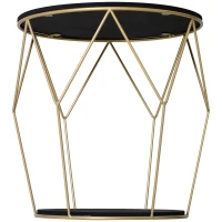 HOMCOM Tavolino da Caffè  dal Design Geometrico, Tavolino da Salotto Moderno in Metallo e MDF, Colori: Oro e Nero (Φ45x48cm)(m-7)