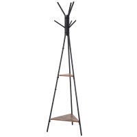 HOMCOM Appendiabiti da Terra con 2 Ripiani e 6 Ganci, Attaccapanni ad Albero in Stile Industriale, 46x52x182 cm, Nero e Marrone