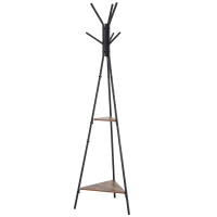 HOMCOM Appendiabiti da Terra con 2 Ripiani e 6 Ganci, Attaccapanni ad Albero in Stile Industriale, 46x52x182 cm, Nero e Marrone(m-1)