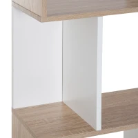 HOMCOM  Bücherregal S-förmiges Standregal Lagerregal 4-stufige Vitrine mit Hardware-Schnalle moderner Raumteiler Spanplatte Naturholz+Weiß 60 x 24 x 148 cm(m-8)
