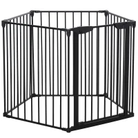 PawHut 5 Panels Pet Playpen Metal Fence w/ Walk Through Door - Black(m-8)
