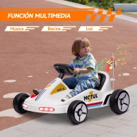 AIYAPLAY Kart Eléctrico 6 V Kart para Niños de +3 Años con Música Luz Bocina Cinturón de Seguridad Go Kart Carga 50 kg Blanco(m-5)