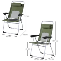Outsunny Folding Camping Chair, Patio Armchair, 3-Position Adjustable Recliner Reclining Seat with Pillow for Outdoor Garden - Green(m-3)