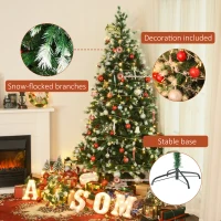 HOMCOM 6ft Snow-Dipped Artificial Christmas Tree w/ Red Berries Metal Base Home Season Decoration Holiday Elegant Traditional(m-7)