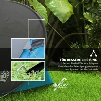 Outsunny Pop up Zelt für 1-2 Personen Campingzelt für 3 Jahreszeiten Polyester Glasfaser Blau+Grau 220 x 108 x 110 cm(m-6)
