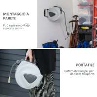 DURHAND Avvolgitubo Automatico 10m + 90cm con Attacco Φ1/4'', Montaggio a Parete e Ruotabile di 180°, Grigio(m-6)