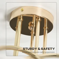 HOMCOM Crystal Chandelier Modern Pendant Light for Living Room with 5 Ball Lampshades 5 G9 Bulbs Required Gold Tone(m-6)