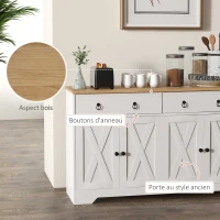 HOMCOM Buffet meuble de rangement armoire de cuisine style rural 2 tiroirs et 2 placards étagères à hauteurs réglables blanc(m-6)