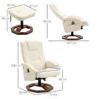 HOMCOM Massagesessel, mit Fußhocker, 10 Massagepunkte, Liegefunktion, drehbarer Sitz, Cremeweiß, 73 x 83 x 106cm(m-3)