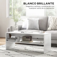 HOMCOM Mesa de Centro Mesa Auxiliar con Compartimento Abierto Mesa de Café 100x40x41,5 cm Blanco Brillante(m-4)
