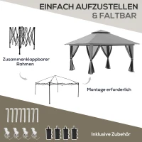 Outsunny Faltpavillon, höhenverstellbar, 4 Netzwände, Lüftungsdach, Tragetasche, Schnellaufbau, dunkelgrau, 4 x 4 x 3 m(m-5)