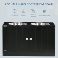 PawHut Erhöhte Futterstation mit 2 Edelstahlschüsseln und 44 L Stauraum, Magnettüren, für große Hunde, Schwarz(m-4)