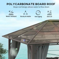 Outsunny 3 x 3.6m Hardtop Gazebo Canopy with Polycarbonate Roof Garden Pavilion with Removable Curtains and Steel Frame, Dark Grey(m-4)