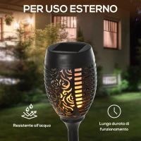 Outsunny Set 4 Faretti da Esterno LED a Energia Solare con 4 Picchetti, in Plastica, Ø12x72 cm, Nero(m-6)
