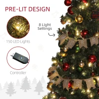 HOMCOM 6ft Pre-Lit Xmas Tree with Decorations, Green, Red and Warm White(m-5)