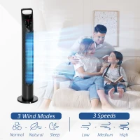 HOMCOM 31" Oscillating Tower Fan with Remote Control, 7.5H Timer, 3 Speed 3 Modes, Electric Floor Standing Cooling Fan for Home Bedroom Office, Black(m-4)