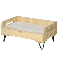 PawHut Canapé lit pour chien chat design dim. 70L x 45l x 31,5H cm piètement métal avec coussin moelleux 2 poignées latérales MDF blanc et aspect bois(m-10)