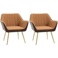 HOMCOM Velvet Armchairs, Upholstered Accent Chairs with Golden Steel Legs, Modern Vanity Chairs for Living Room and Bedroom, Set of 2, Light Brown(m-11)