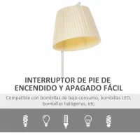 HOMCOM Lámpara de Pie Lámpara de Lectura Moderna con Pantalla de Lino Plisada Interruptor de Pedal para Dormitorio Sala de Estar Ø25x165 cm Blanco y Crema(m-6)