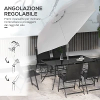 Outsunny Set da Giardino con Tavolo da Pranzo, 6 Sedie Pieghevoli e Ombrellone a Manovella, Grigio e Nero(m-6)