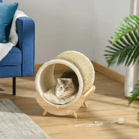 PawHut Raised Cat House, with Scratcher - Beige(m-9)