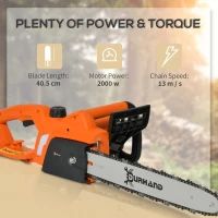 DURHAND 2000W Powerful Electric Chainsaw, 16" Aluminium Blade Portable Corded Chain Saw, 7250rpm Chain Saw for Garden Tree Pruning, 13m/s Chain Speed Auto Chain Lubrication to Cut Wood, Orange(m-4)