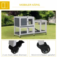 PawHut Kleintierstall Kleintierkäfig Zwergkaninchenstall mit 6 Rädern aufklappbarem Dach abschließbarer Tür Tannenholz Grau+Weiß 147 x 45,5 x 88,5 cm(m-7)