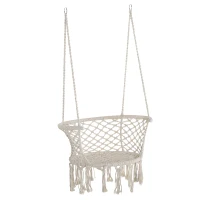 Outsunny Outdoor Hanging Rope Chair with Cotton Rope, Cotton-Polyester Blend Macrame Garden Hammock Chair with Support Backrest, for Patio, Garden, Porch, Living Room, Cream White(m-1)