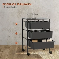 HOMCOM Beistellwagen mit Rädern, 3 Körbe für Transport und Aufbewahrung, Küchenwagen, 40,8L x 33,5B x 60,5H cm, Schwarz(m-4)