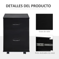 HOMCOM Cajonera de Oficina y Hogar tipo Archivador de Madera Móvil con Ruedas y 2 Cajones 41x39x58cm Negro(m-6)