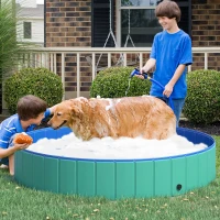 PawHut Piscina Plegable para Perros Ø160x30cm Bañera para Mascotas Gatos de PVC Antideslizante Resistente al Desgaste Adecuado para Interior y Exterior Turquesa(m-2)