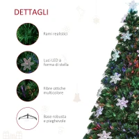 HOMCOM Albero di Natale Artificiale 150cm con Fibre Ottiche e 21 Luci LED, Decorazioni a Forma di Fiocco di Neve, Verde(m-6)