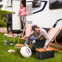 Outsunny Frigo Portatile da 30L, 100-240V CA e 12-24V CC, Display Digitale, Compressore e Maniglie Portatili Incluse, 58.7x36.5x36.8cm, Arancio e Nero(m-2)