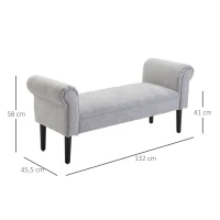HOMCOM Banco Pie de Cama Banqueta para Dormitorio con Brazos Tapizada y Patas de Madera para Recibidor Salón 132x45,5x58 cm Gris(m-3)