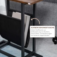 HOMCOM Beistelltisch, Nachttisch, schmales Design, mit Stofftasche, Stahl, dunkelbraun+schwarz, 49 x 19 x 55cm(m-5)