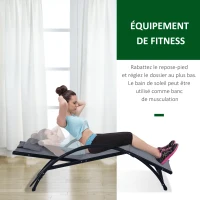 Outsunny Bain de Soleil transat Chaise Longue Fauteuil relax Jardin Design Contemporain inclinable Multi-Positions Repose-Pied réglable tétière icluse alu textilène Gris(m-8)